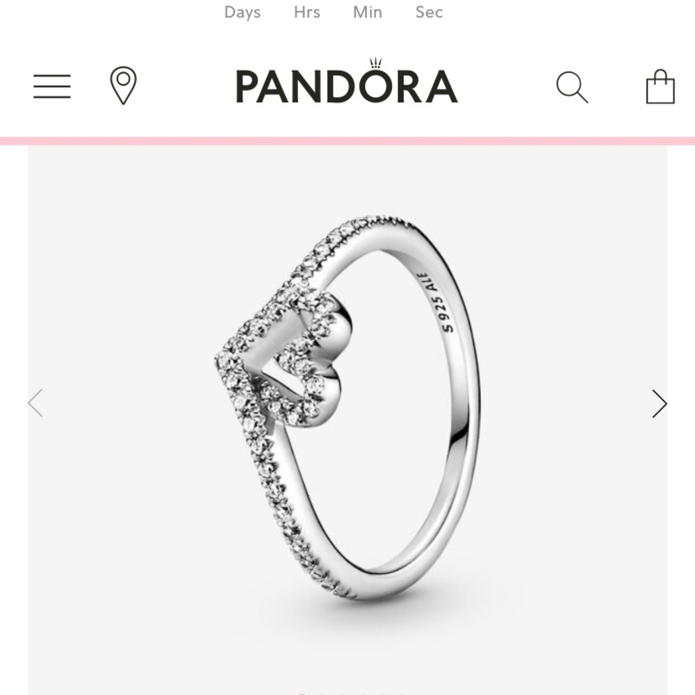 Pandora Sparkling Wishbone Heart Ring